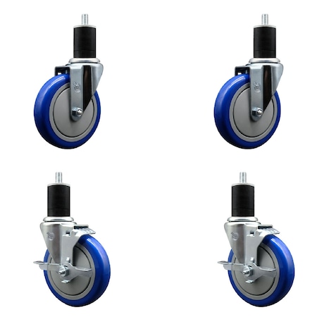 Service Caster 5'' Blue Poly Wheel Swivel 1-3/4'' Expanding Stem Caster Set 2 Brakes, 4PK SCC-EX20S514-PPUB-BLUE-2-TLB-2-134